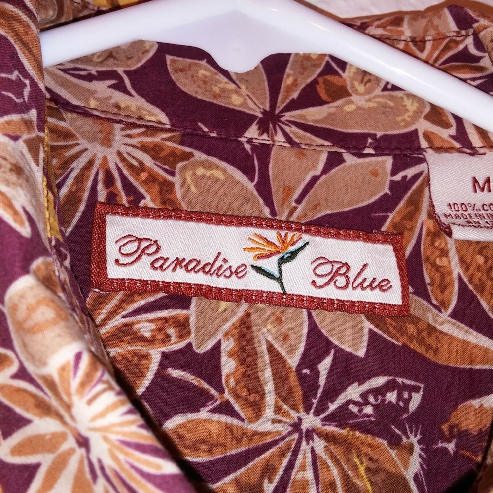 Paradise Blue Brown Floral Hawaiian Shirt (F1.6) - Picture 2 of 5